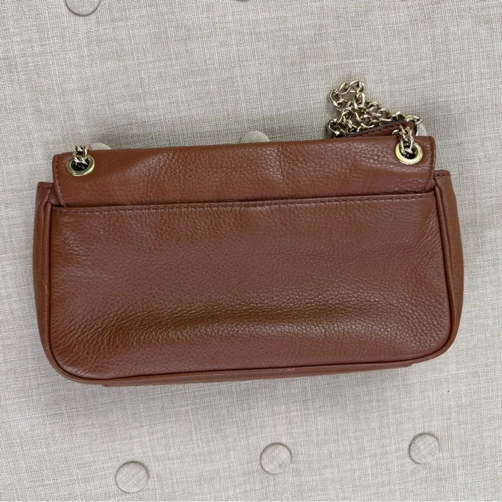 Michael Kors Cognac Pebbled Leather Shoulder Bag with Gold Chain